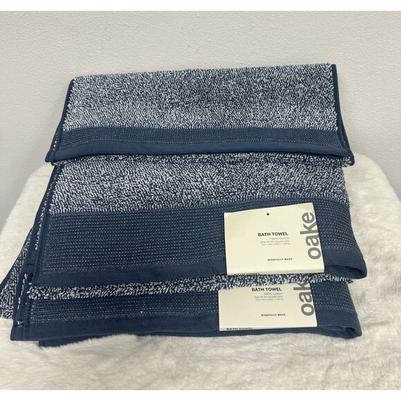Oake 3 Piece Bath Towels Set 100% Cotton Blue New - Picture 1 of 4